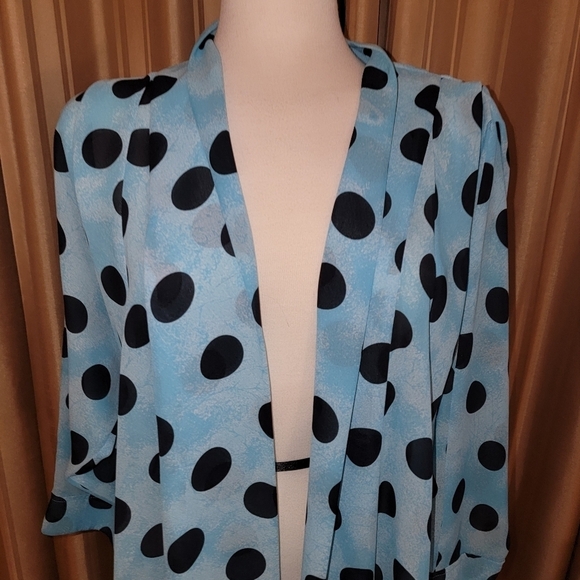 L'Couture Bernd Linek Turquoise & Black Polka Dot Chiffon Jacket Cover Up - Picture 3 of 9